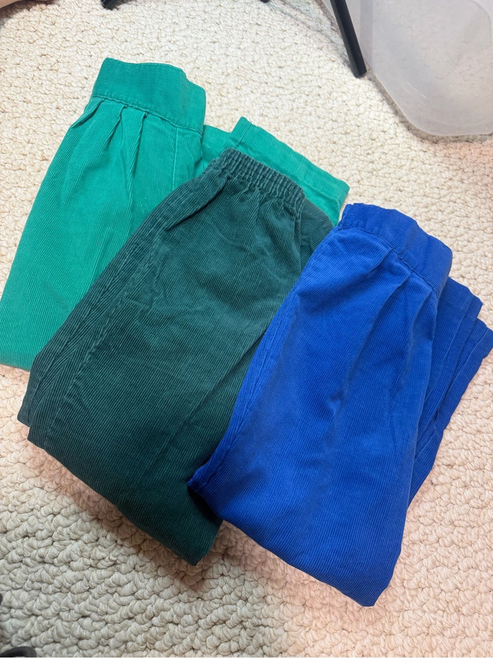 (3)healthtex Corduroy Pull-On Pants in Kelly green, Forest Green & Cobalt Blue
